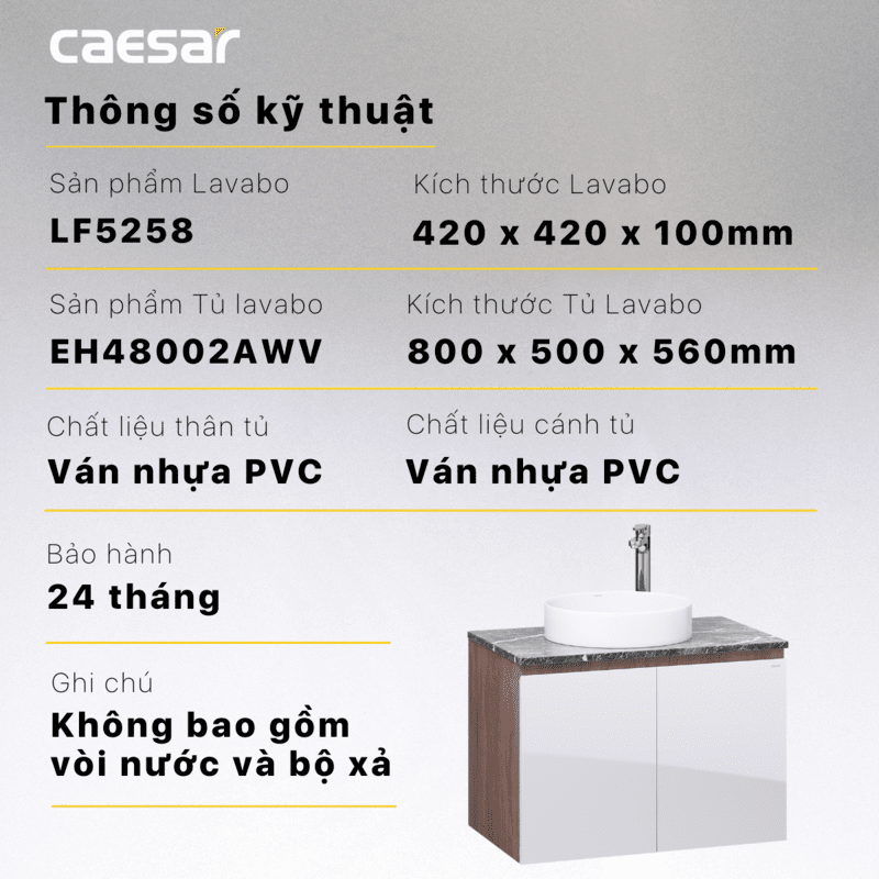 Lavabo và tủ treo tường Caesar LF5258 + EH48002AWV