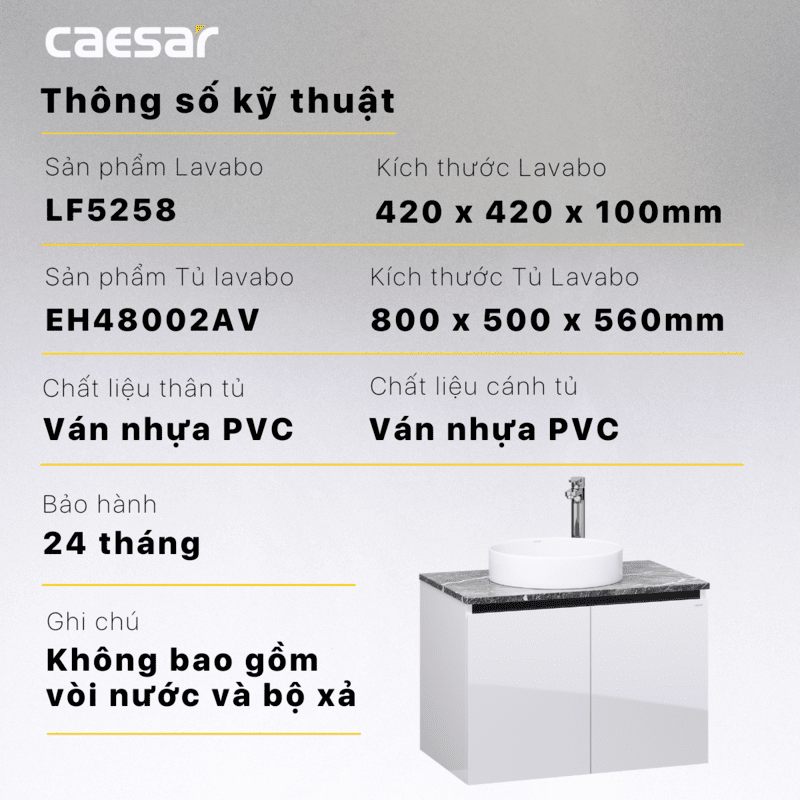 Lavabo và tủ treo tường Caesar LF5258 + EH48002AV