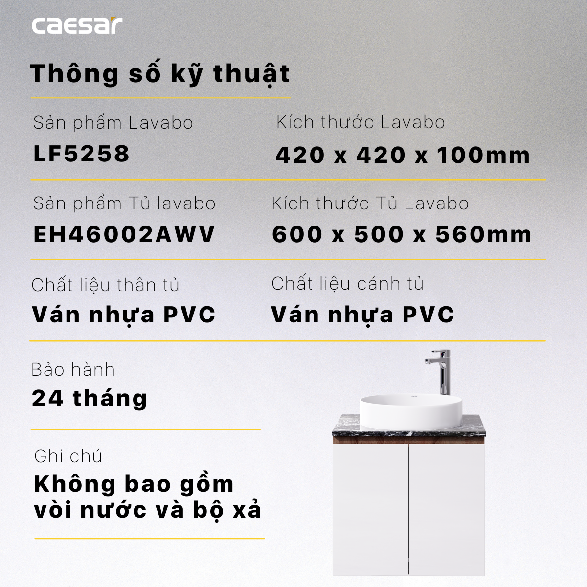 Lavabo và tủ treo tường Caesar LF5258 + EH46002AWV