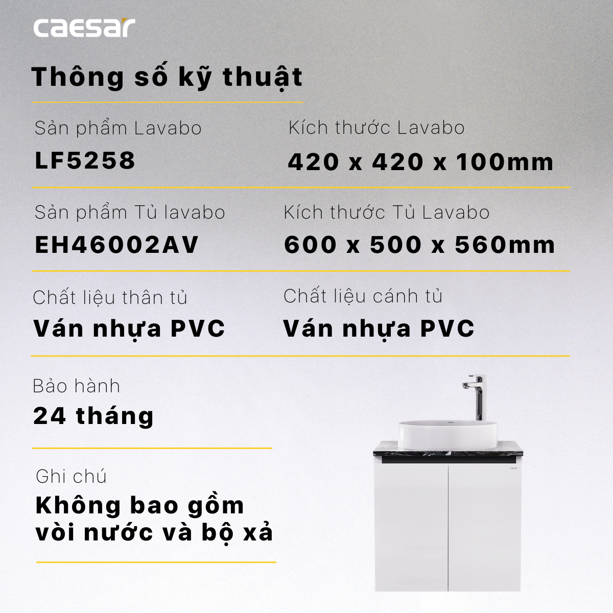 Lavabo và tủ treo tường Caesar LF5258 + EH46002AV