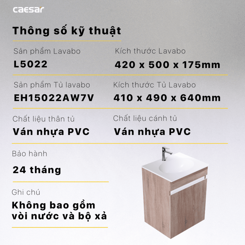 Lavabo và tủ treo tường Caesar L5022 + EH15022AW7V