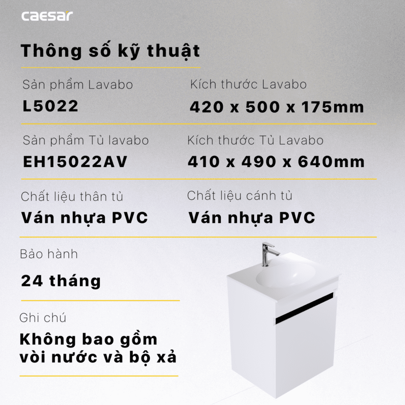 Lavabo và tủ treo tường Caesar L5022 + EH15022AV