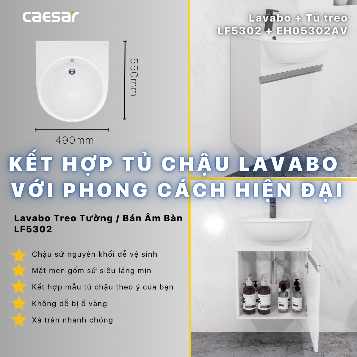 Chậu rửa Lavabo treo tường Caesar LF5302