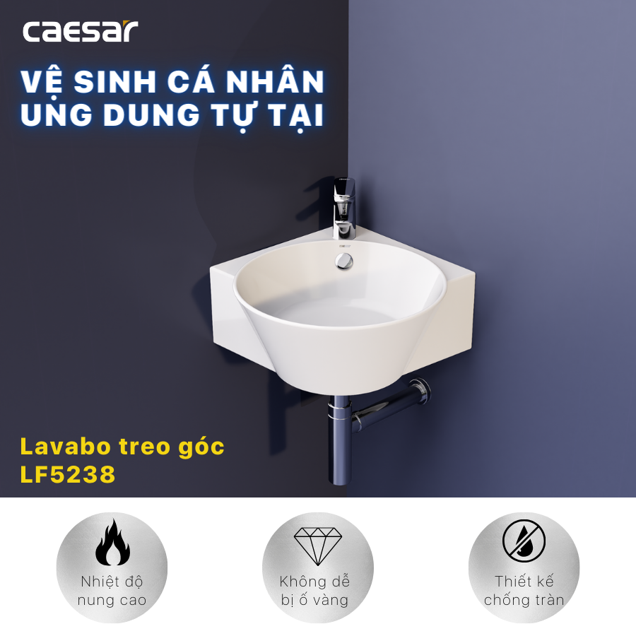 Chậu rửa Lavabo góc treo tường Caesar LF5238