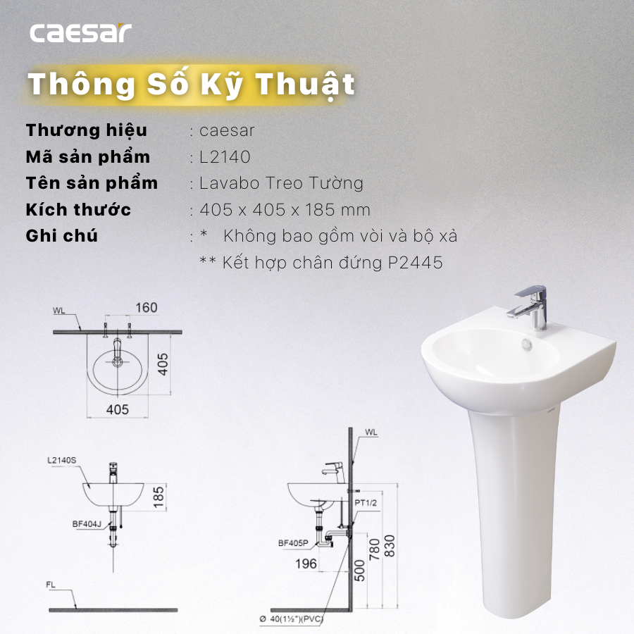 Chậu rửa Lavabo treo tường Caesar L2140