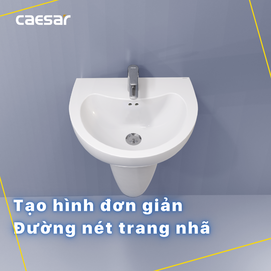 Chậu rửa Lavabo treo tường Caesar L2150 + Chân chậu ngắn P2443