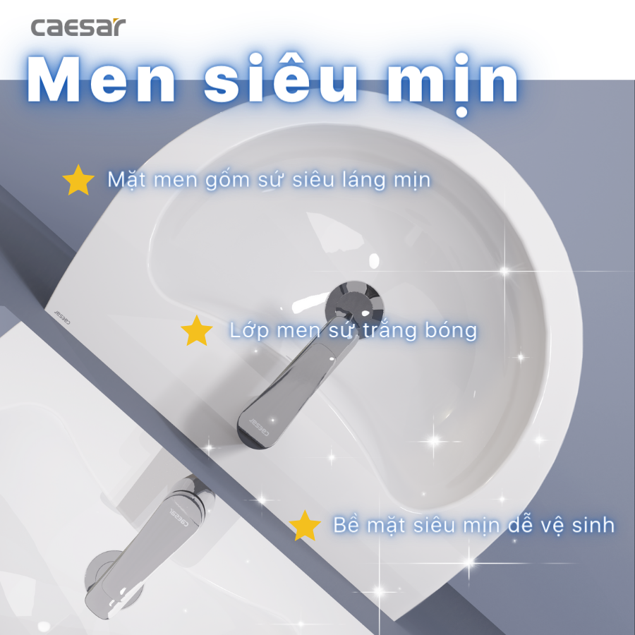 Chậu rửa Lavabo treo tường Caesar L2150 + Chân chậu ngắn P2443