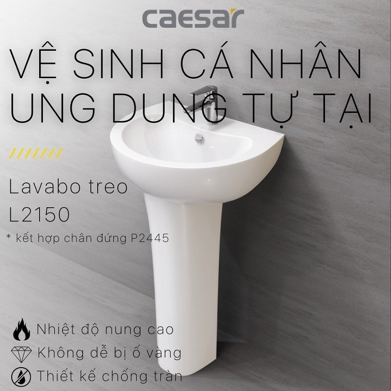 Chậu rửa Lavabo treo tường Caesar L2150 + Chân chậu dài P2445