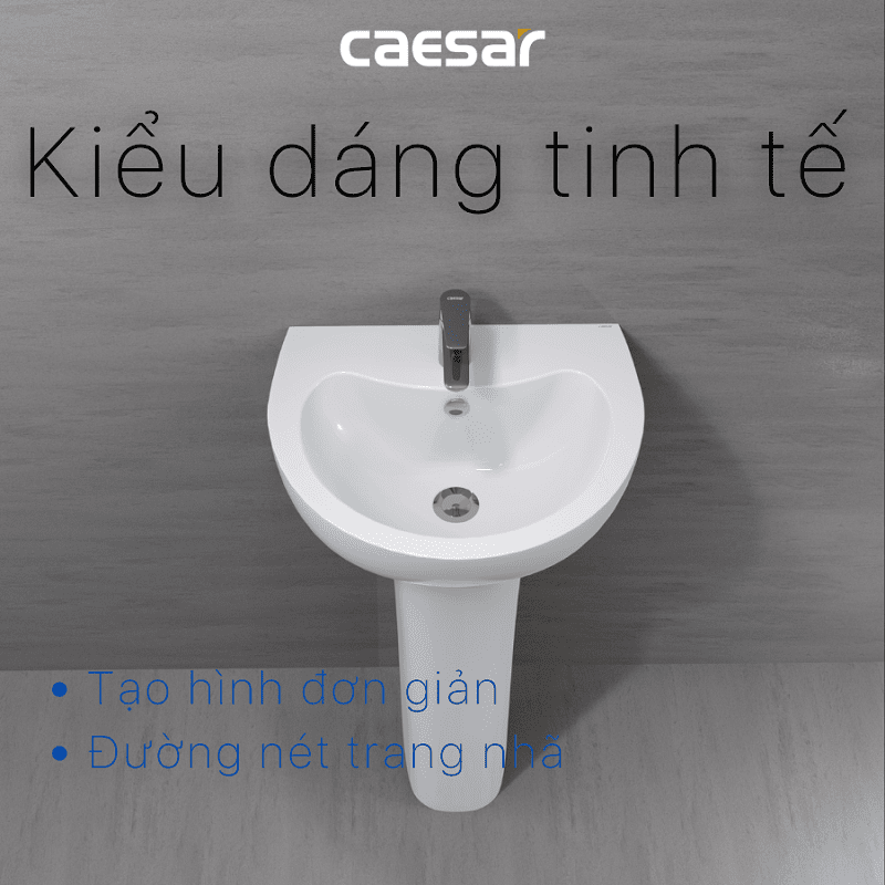 Chậu rửa Lavabo treo tường Caesar L2150 + Chân chậu dài P2445