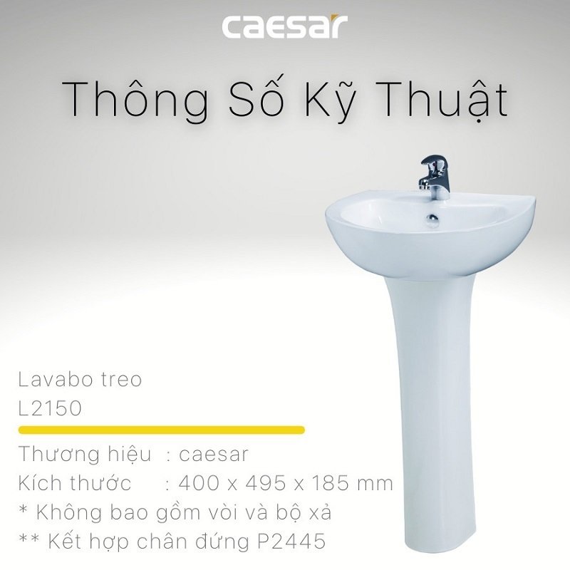 Chậu rửa Lavabo treo tường Caesar L2150 + Chân chậu dài P2445