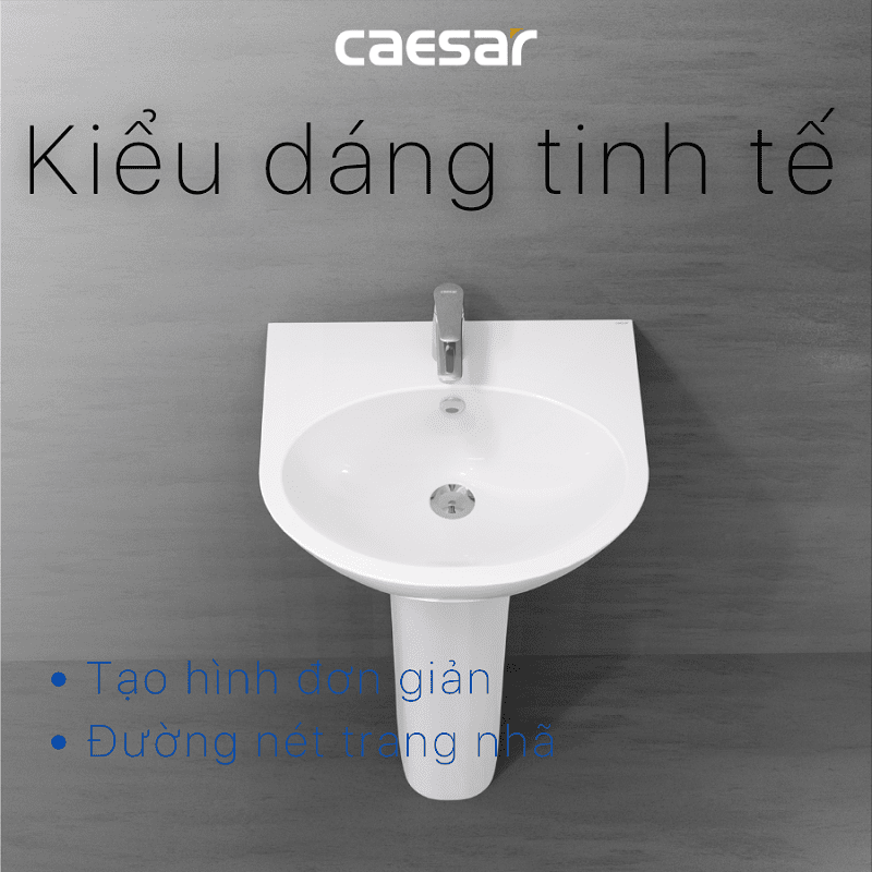 Chậu rửa Lavabo treo tường Caesar L2152 + Chân chậu dài P2445