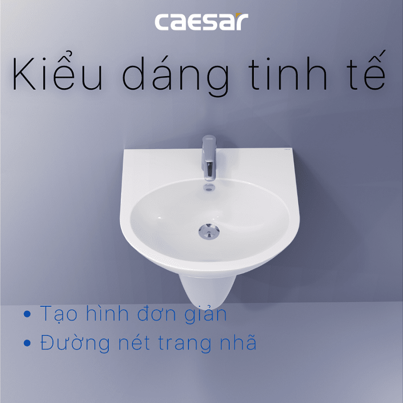 Chậu rửa Lavabo treo tường Caesar L2152 + Chân chậu ngắn P2443