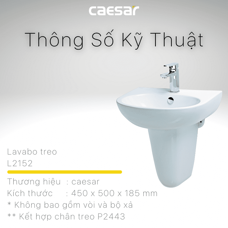 Chậu rửa Lavabo treo tường Caesar L2152 + Chân chậu ngắn P2443