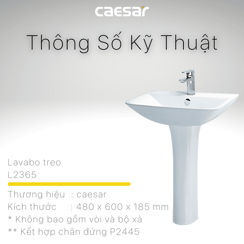 Chậu rửa Lavabo treo tường Caesar L2365 + Chân chậu dài P2445