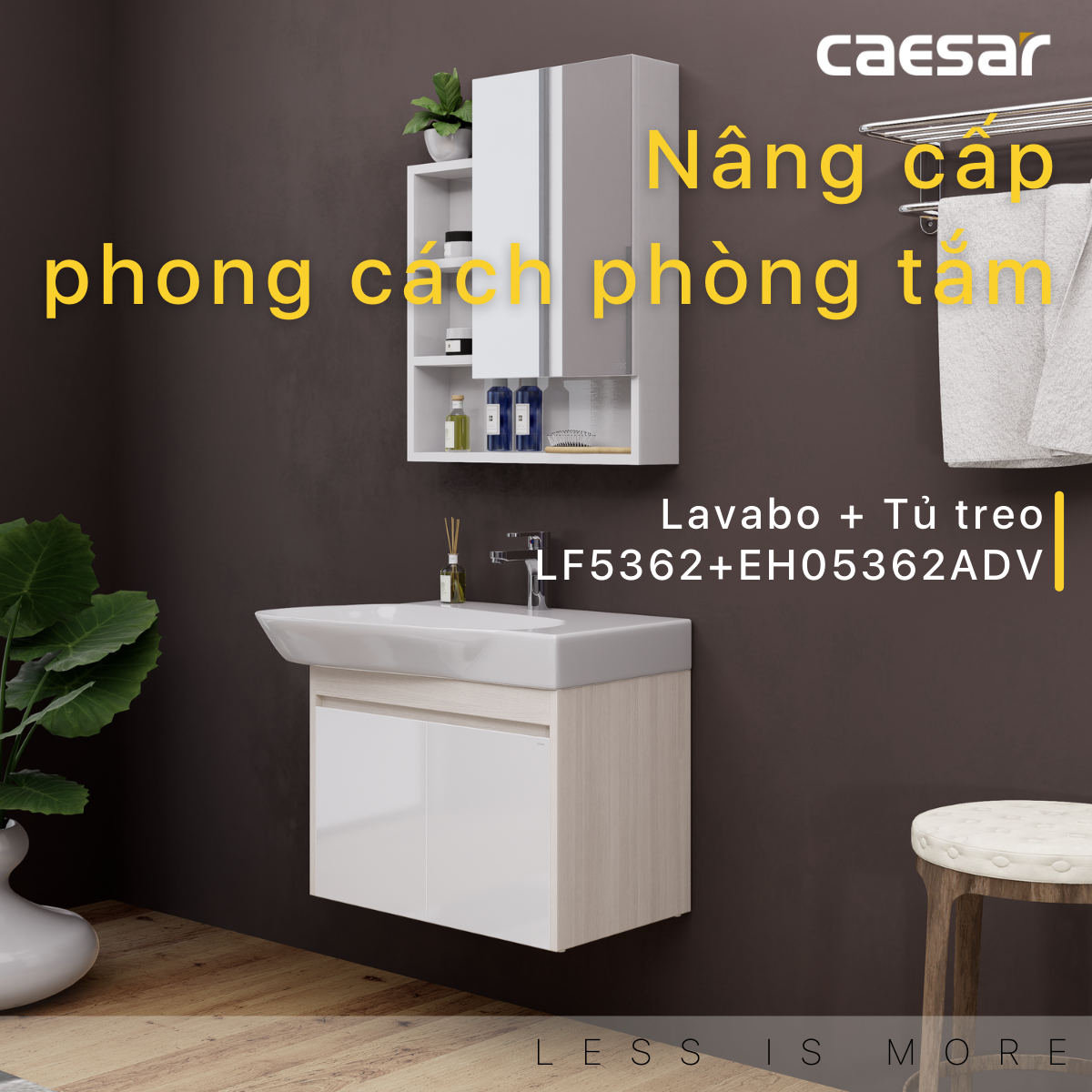 Lavabo và tủ treo tường Caesar LF5362 + EH05362ADV