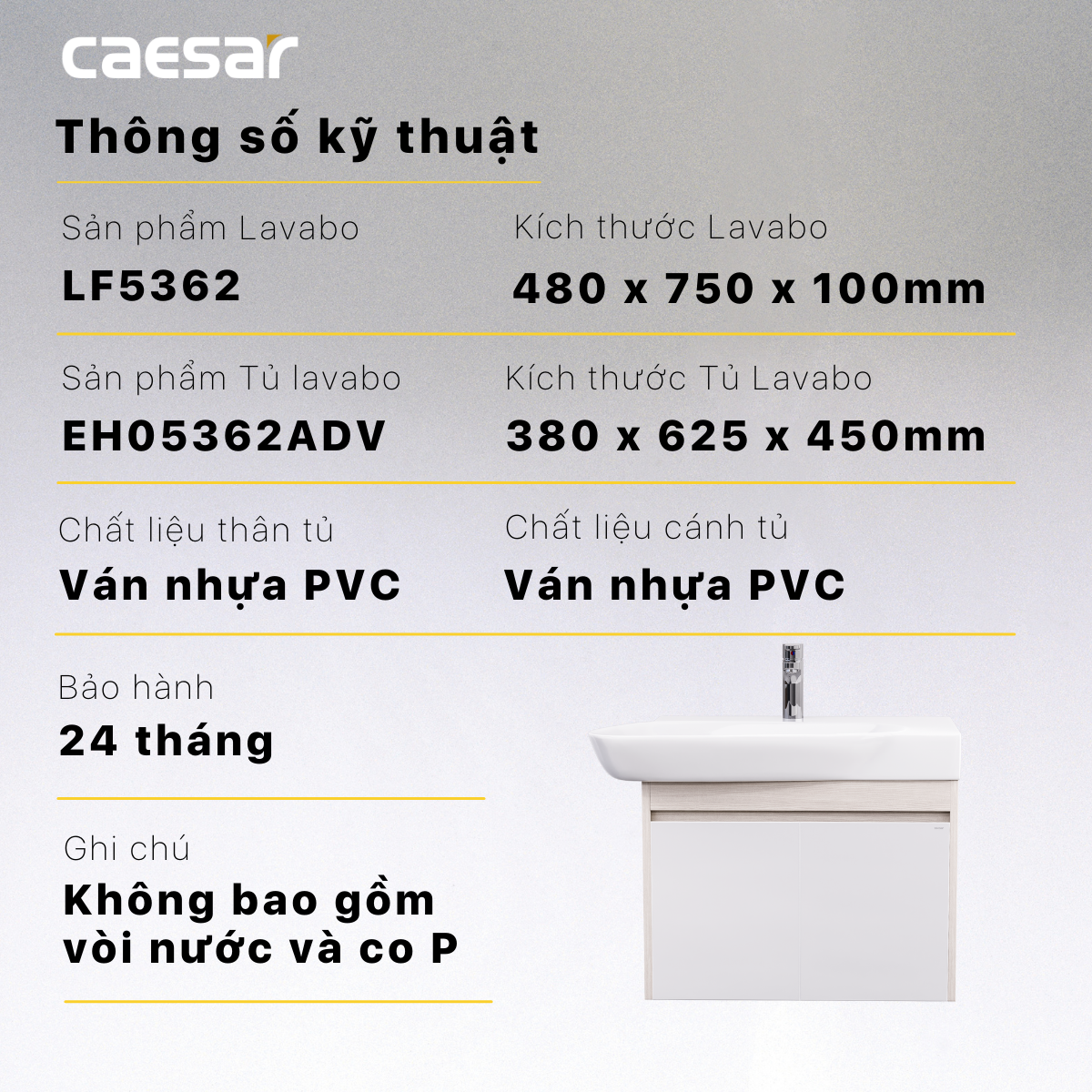 Lavabo và tủ treo tường Caesar LF5362 + EH05362ADV