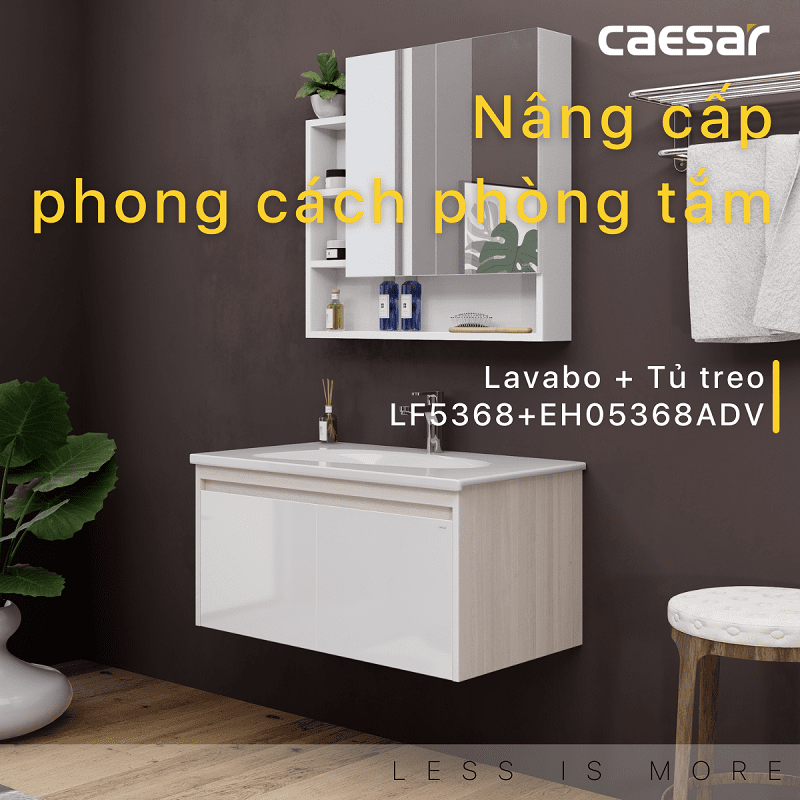 Chậu rửa Lavabo đặt bàn Caesar LF5368 và tủ treo EH05368ADV