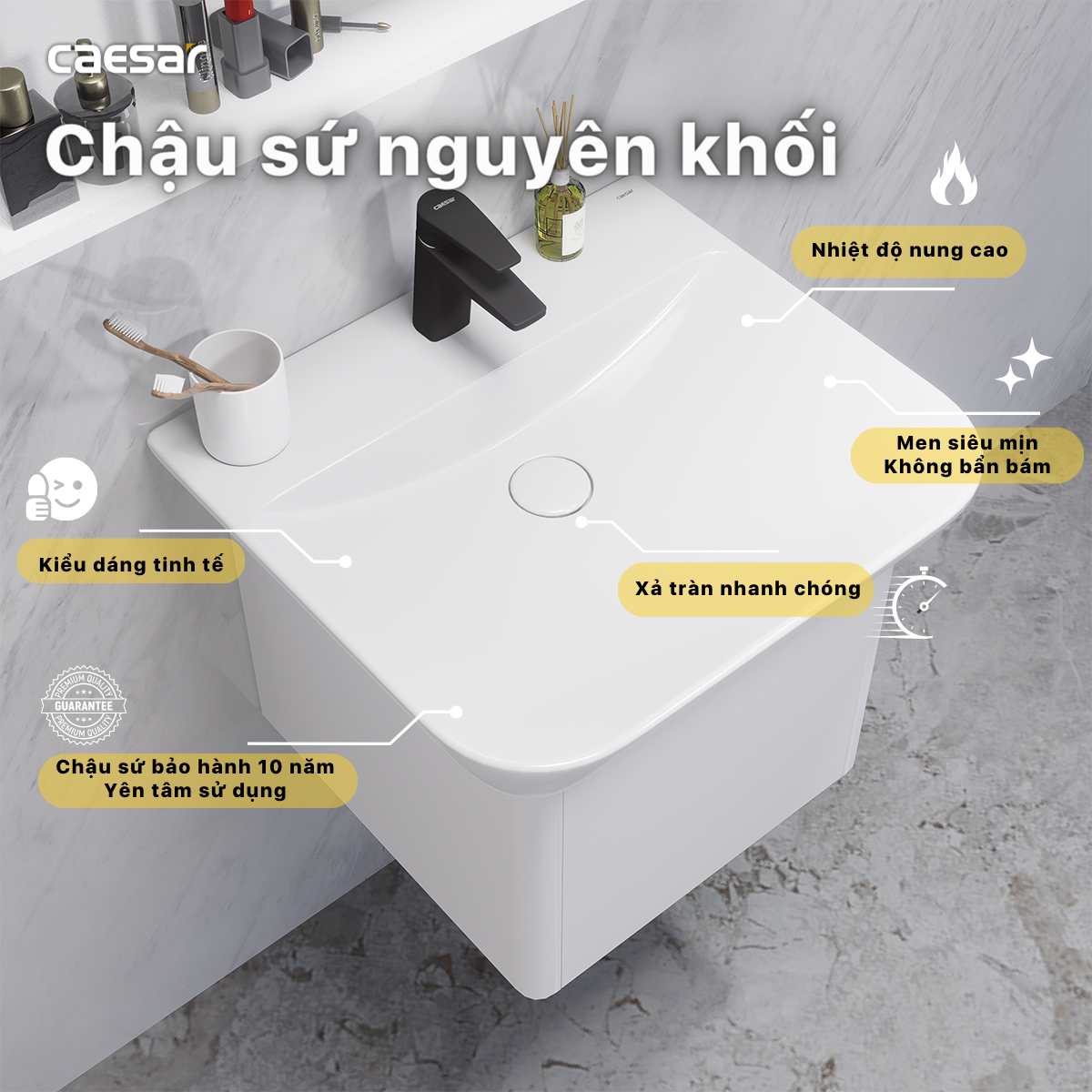 Chậu rửa Lavabo đặt bàn Caesar LF5370 và tủ treo EH05370AV