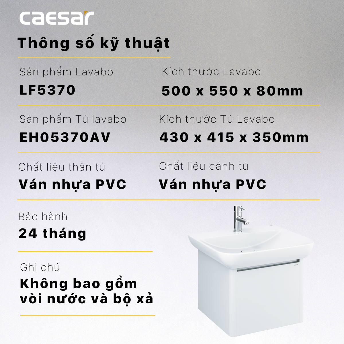 Chậu rửa Lavabo đặt bàn Caesar LF5370 và tủ treo EH05370AV