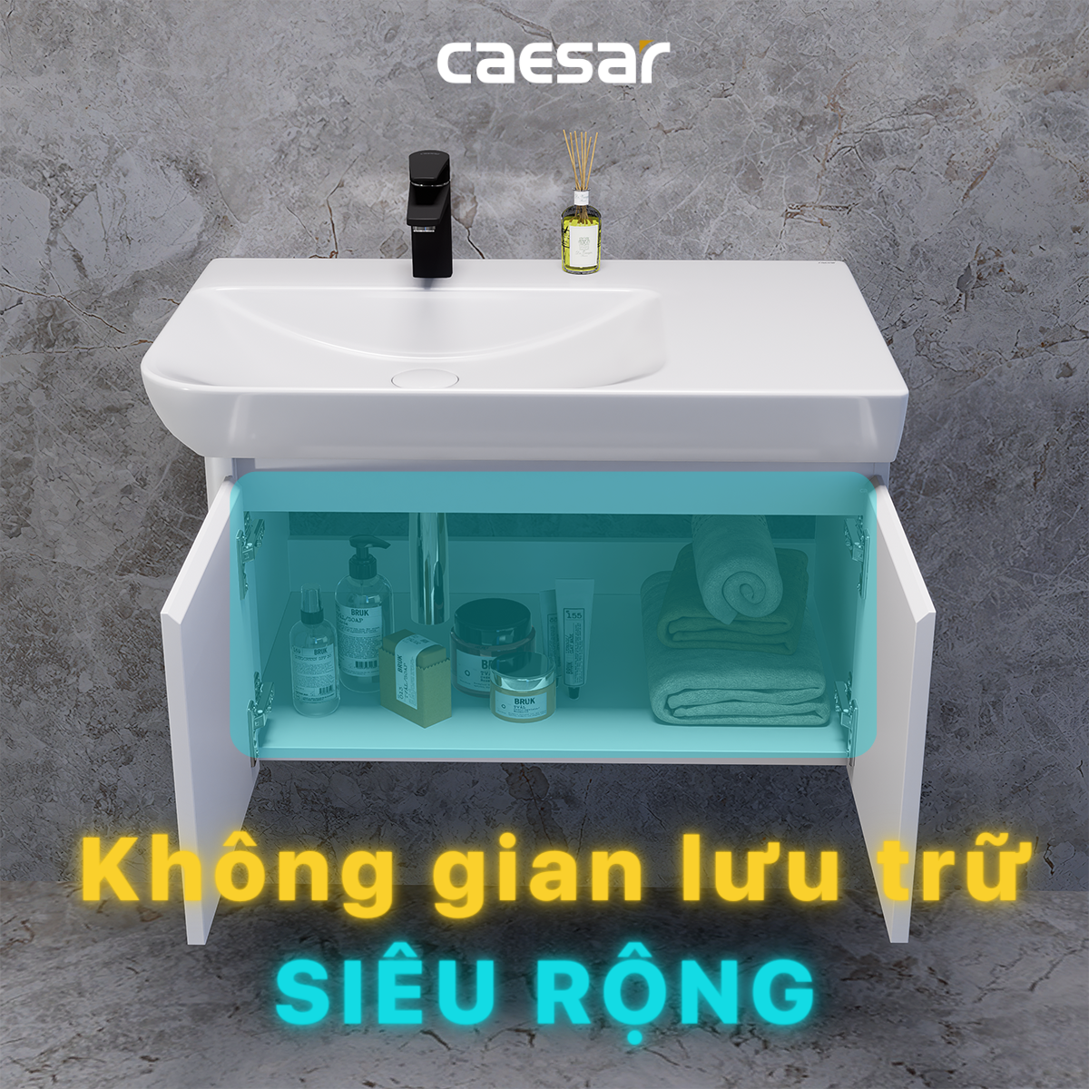 Chậu rửa Lavabo đặt bàn Caesar LF5372 và tủ treo EH05372AV