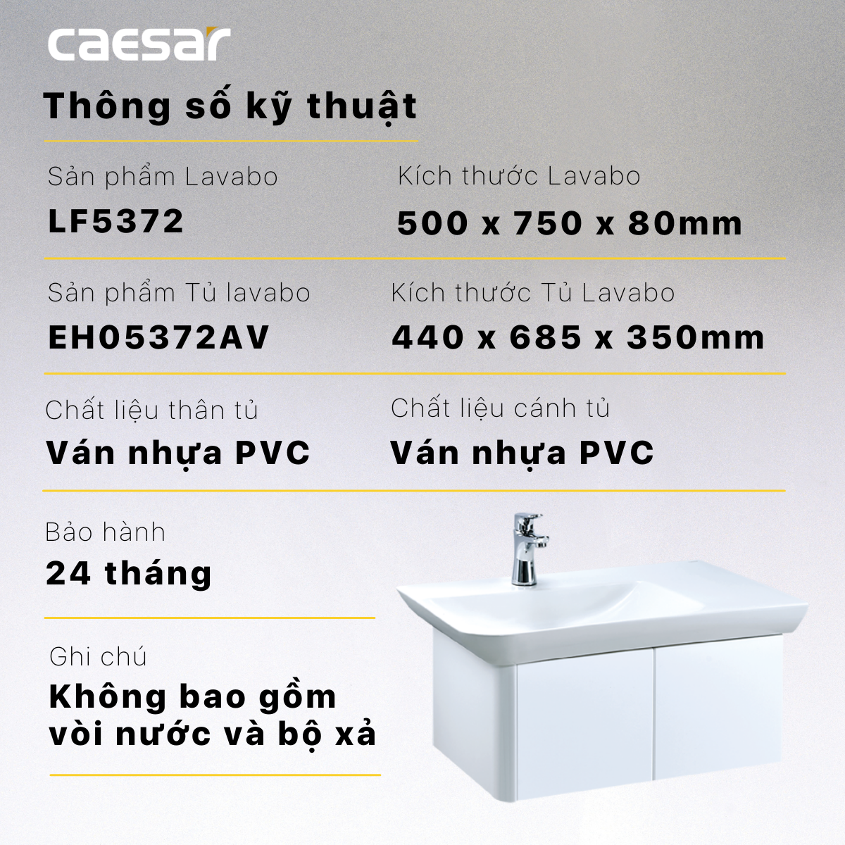 Chậu rửa Lavabo đặt bàn Caesar LF5372 và tủ treo EH05372AV