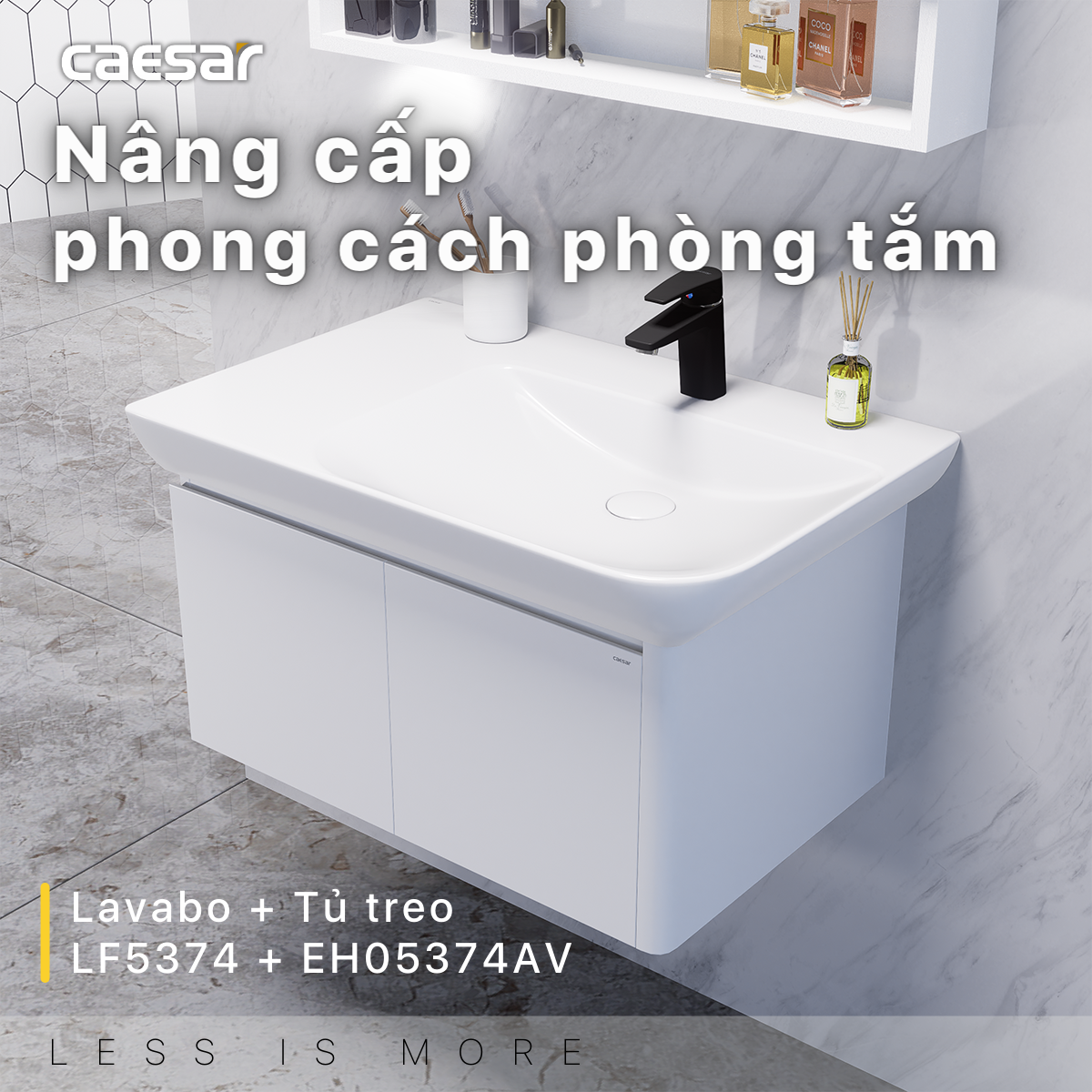 Chậu rửa Lavabo đặt bàn Caesar LF5374 và tủ treo EH05374AV