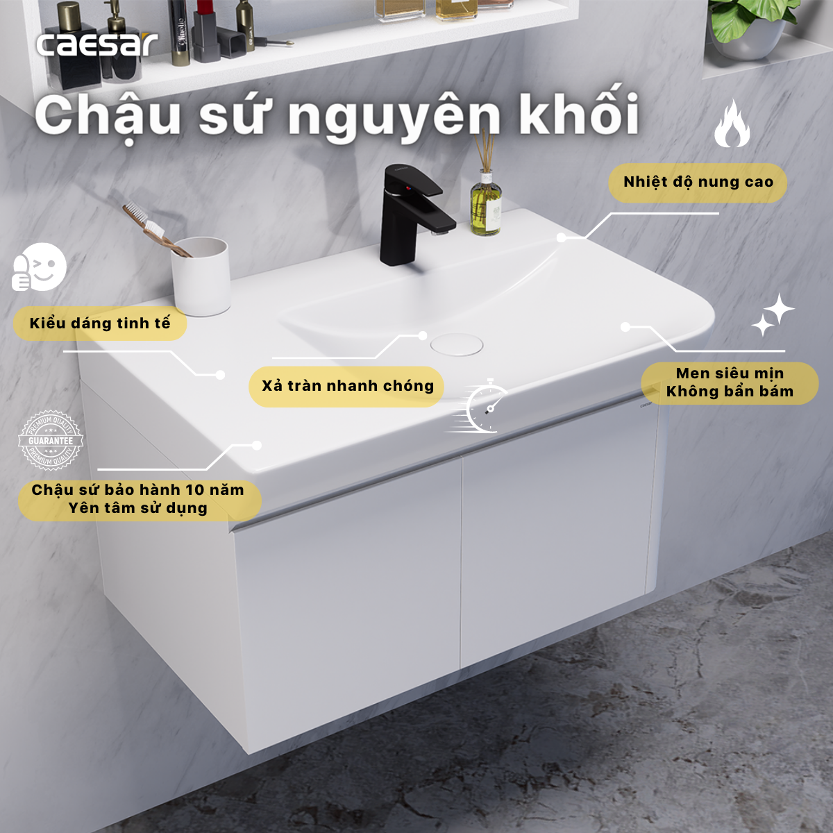 Chậu rửa Lavabo đặt bàn Caesar LF5374 và tủ treo EH05374AV