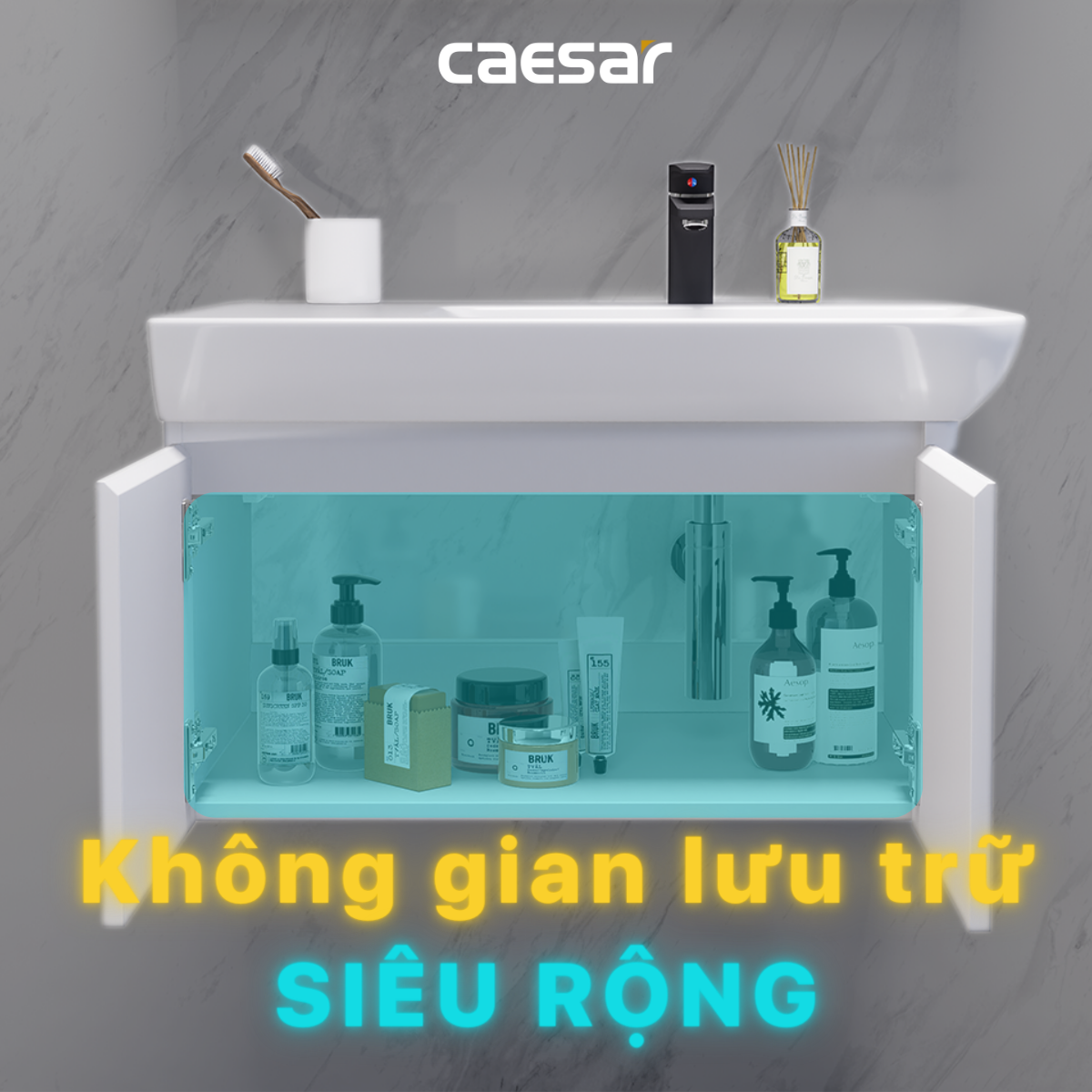 Chậu rửa Lavabo đặt bàn Caesar LF5374 và tủ treo EH05374AV