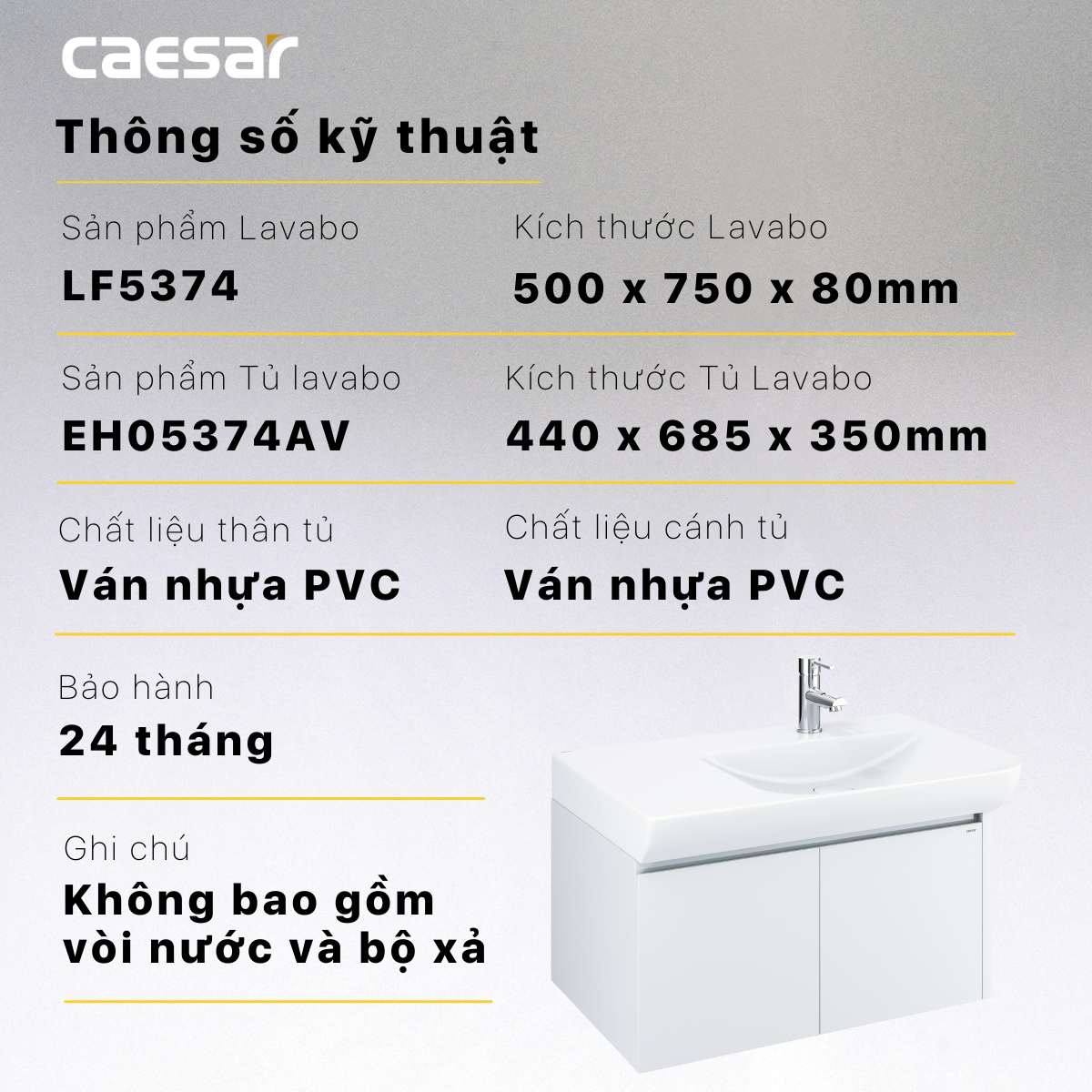 Chậu rửa Lavabo đặt bàn Caesar LF5374 và tủ treo EH05374AV