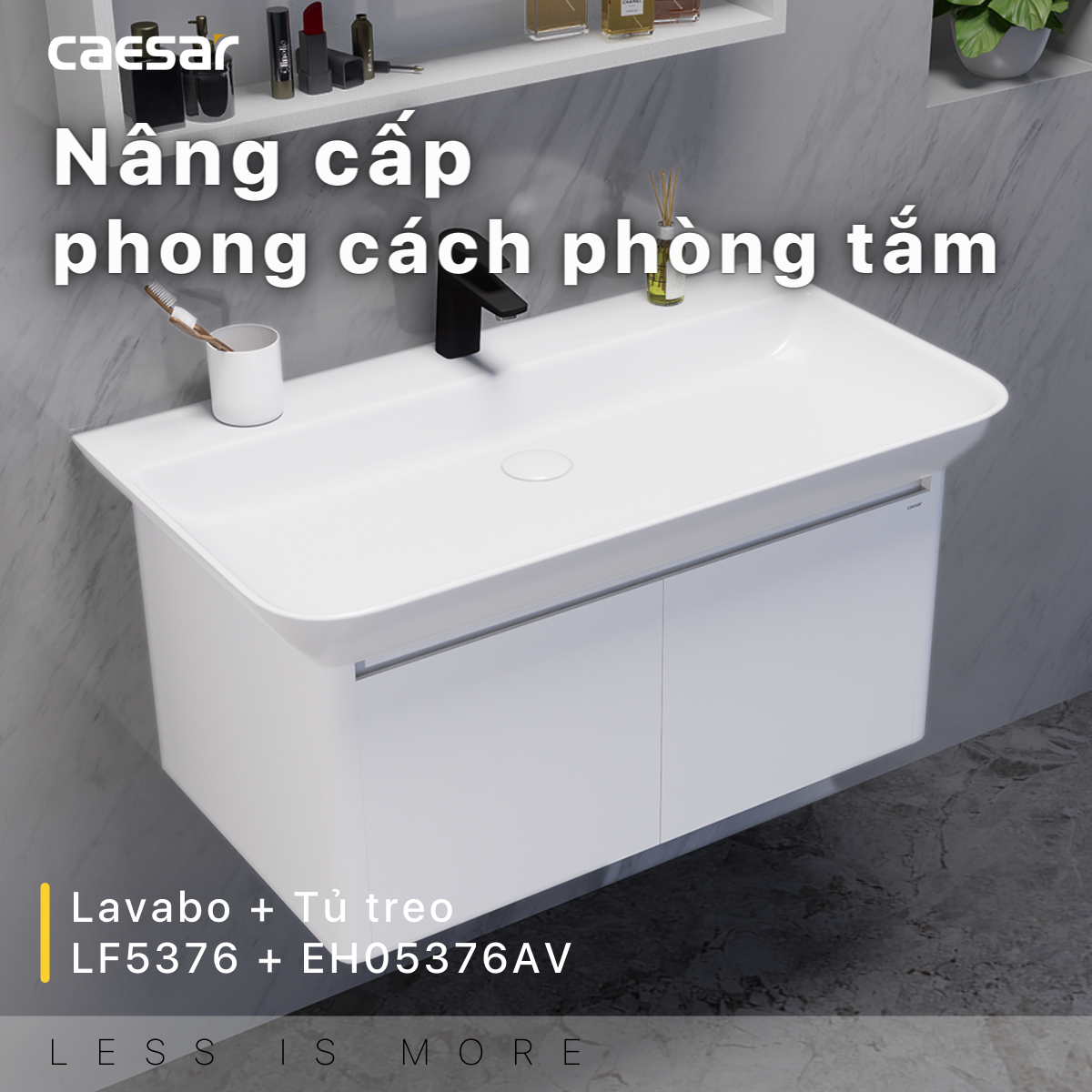 Chậu rửa Lavabo đặt bàn Caesar LF5376 và tủ treo EH05376AV