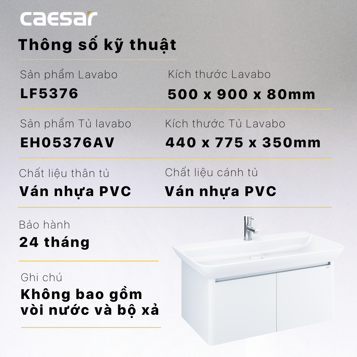 Chậu rửa Lavabo đặt bàn Caesar LF5376 và tủ treo EH05376AV