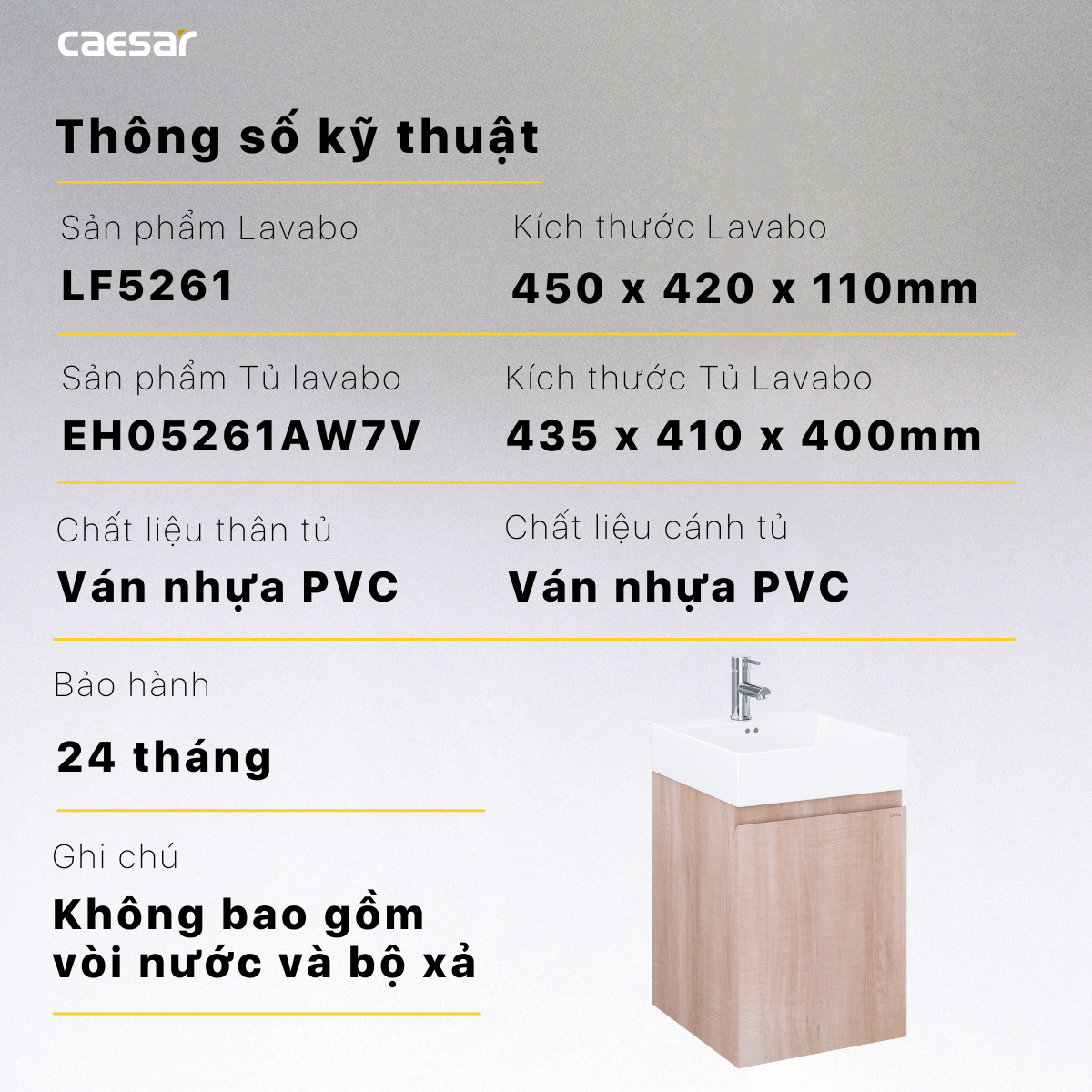 Chậu rửa Lavabo đặt bàn Caesar LF5261 và tủ treo EH05261AW7V