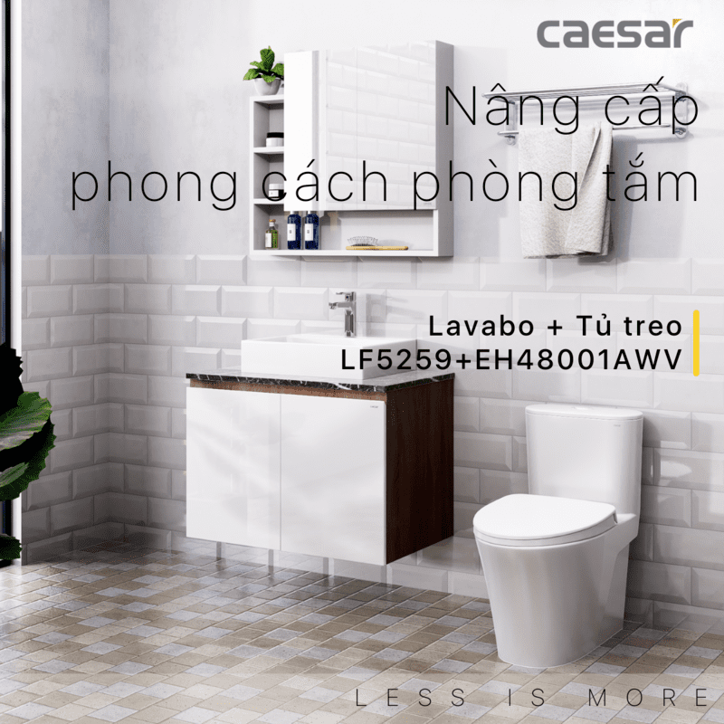 Chậu rửa Lavabo đặt bàn Caesar LF5261 và tủ treo EH48001AWV