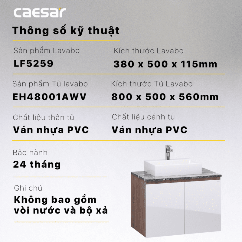 Chậu rửa Lavabo đặt bàn Caesar LF5261 và tủ treo EH48001AWV