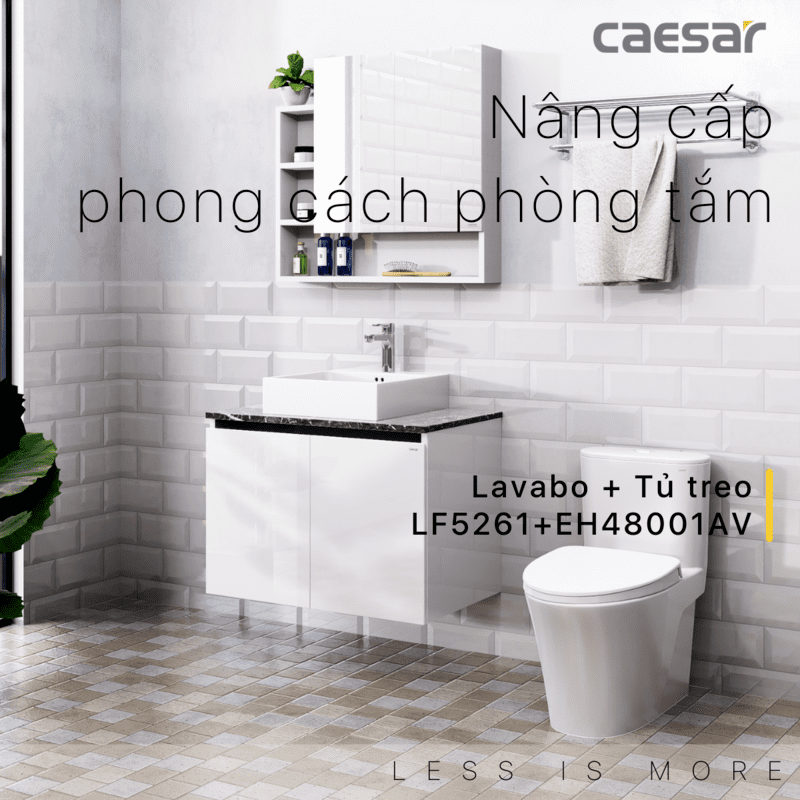 Chậu rửa Lavabo đặt bàn Caesar LF5261 và tủ treo EH48001AV