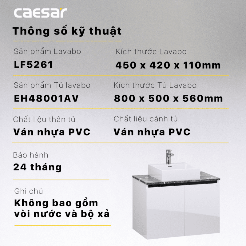 Chậu rửa Lavabo đặt bàn Caesar LF5261 và tủ treo EH48001AV