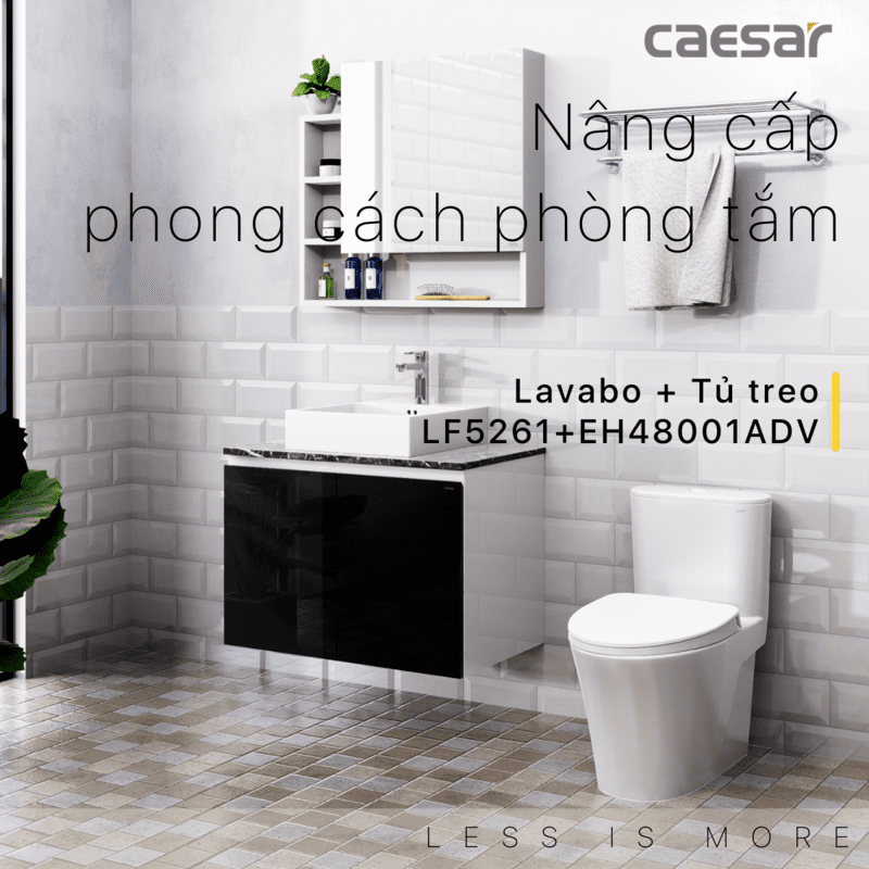 Chậu rửa Lavabo đặt bàn Caesar LF5261 và tủ treo EH48001ADV