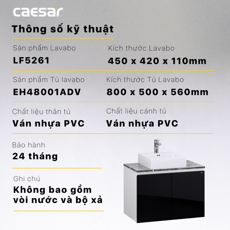 Chậu rửa Lavabo đặt bàn Caesar LF5261 và tủ treo EH48001ADV