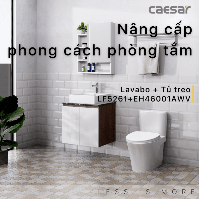 Chậu rửa Lavabo đặt bàn Caesar LF5261 và tủ treo EH46001AWV