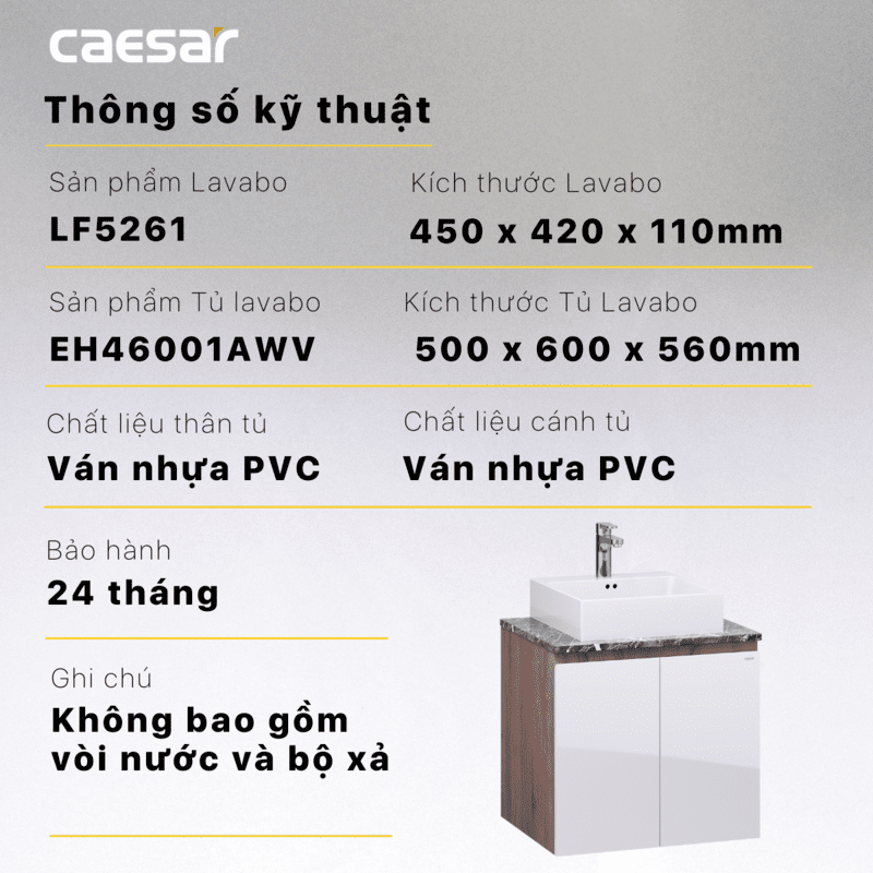 Chậu rửa Lavabo đặt bàn Caesar LF5261 và tủ treo EH46001AWV