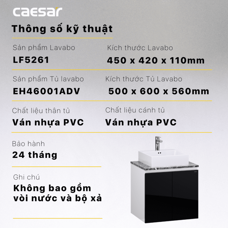 Chậu rửa Lavabo đặt bàn Caesar LF5261 và tủ treo EH46001ADV