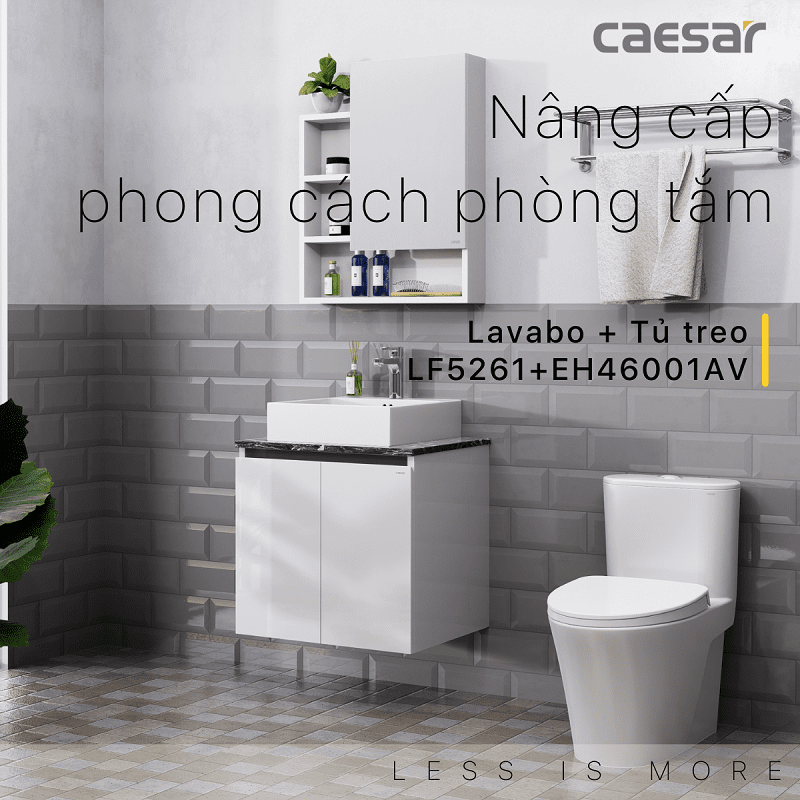 Chậu rửa Lavabo đặt bàn Caesar LF5261 và tủ treo EH46001AV