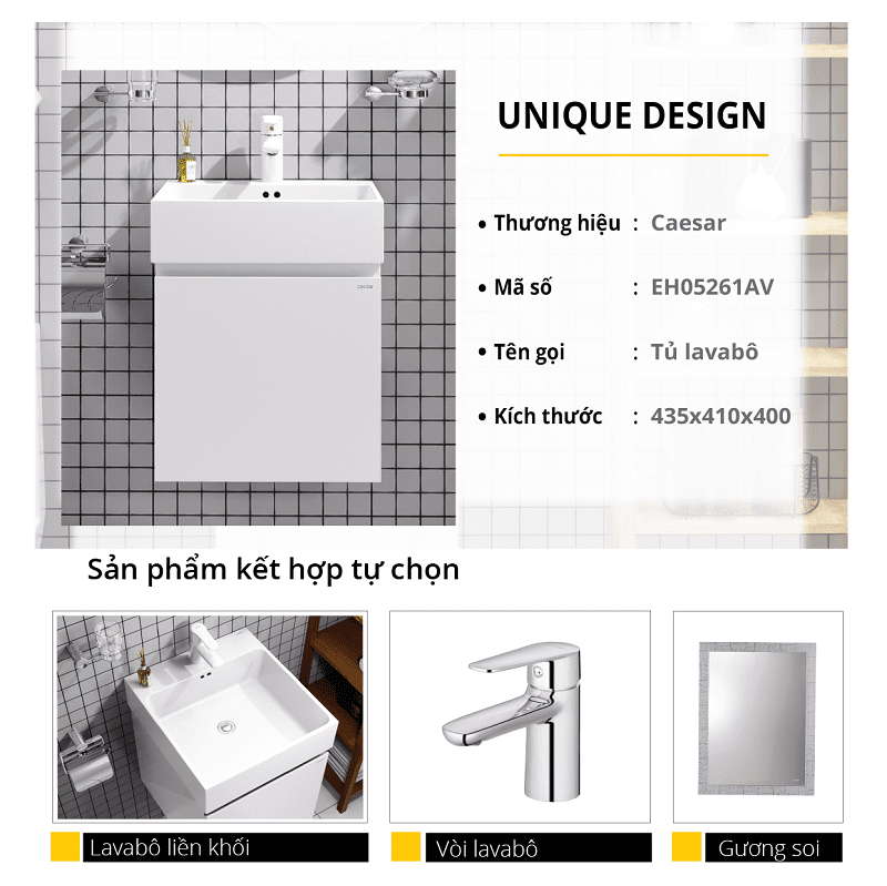 Chậu rửa Lavabo đặt bàn Caesar LF5261 và tủ treo EH05261AV