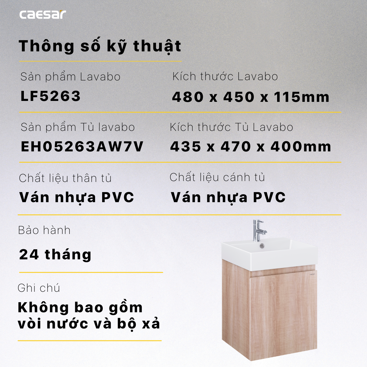 Chậu rửa Lavabo đặt bàn Caesar LF5263 và tủ treo EH05263AW7V