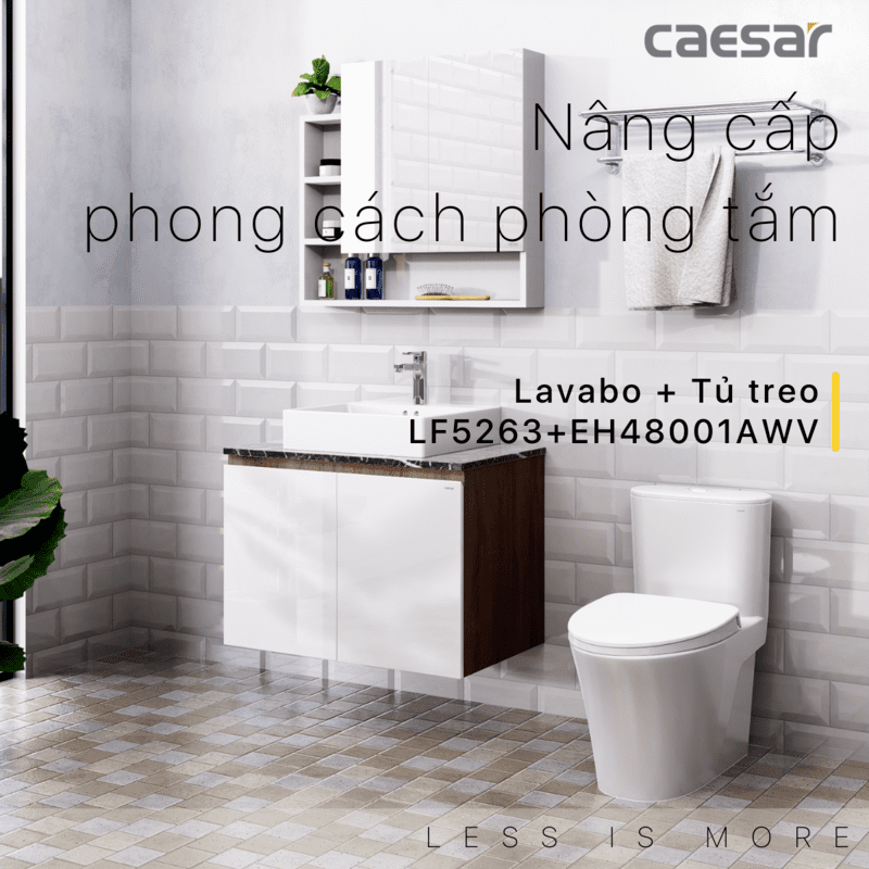 Chậu rửa Lavabo đặt bàn Caesar LF5263 và tủ treo EH48001AWV