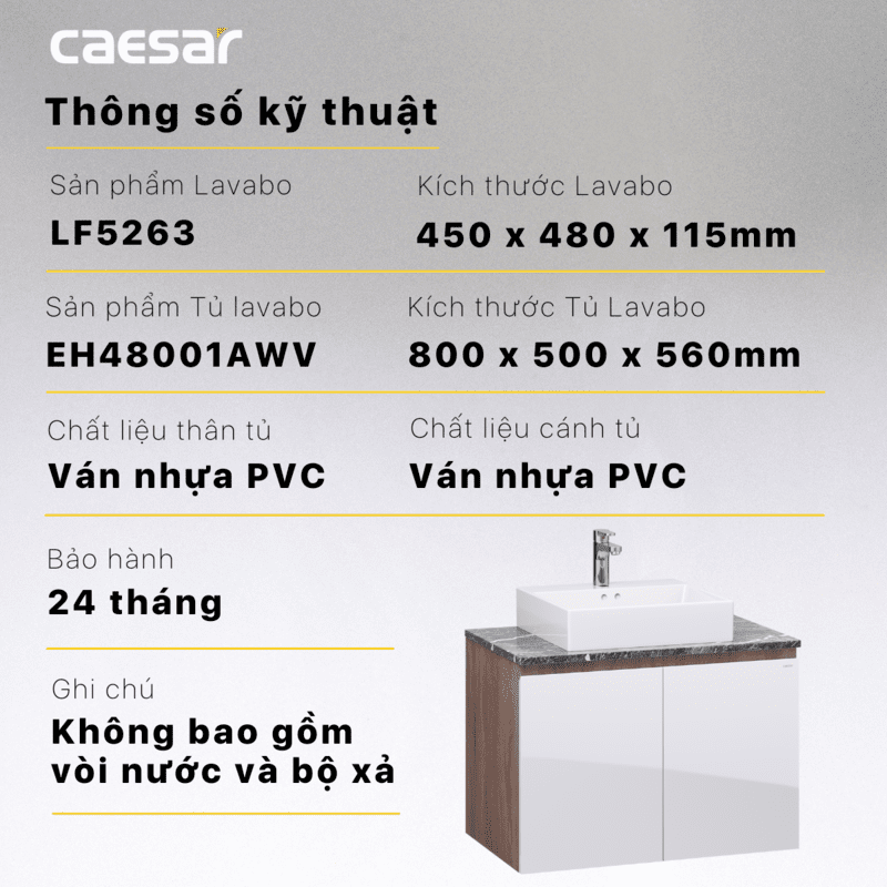 Chậu rửa Lavabo đặt bàn Caesar LF5263 và tủ treo EH48001AWV