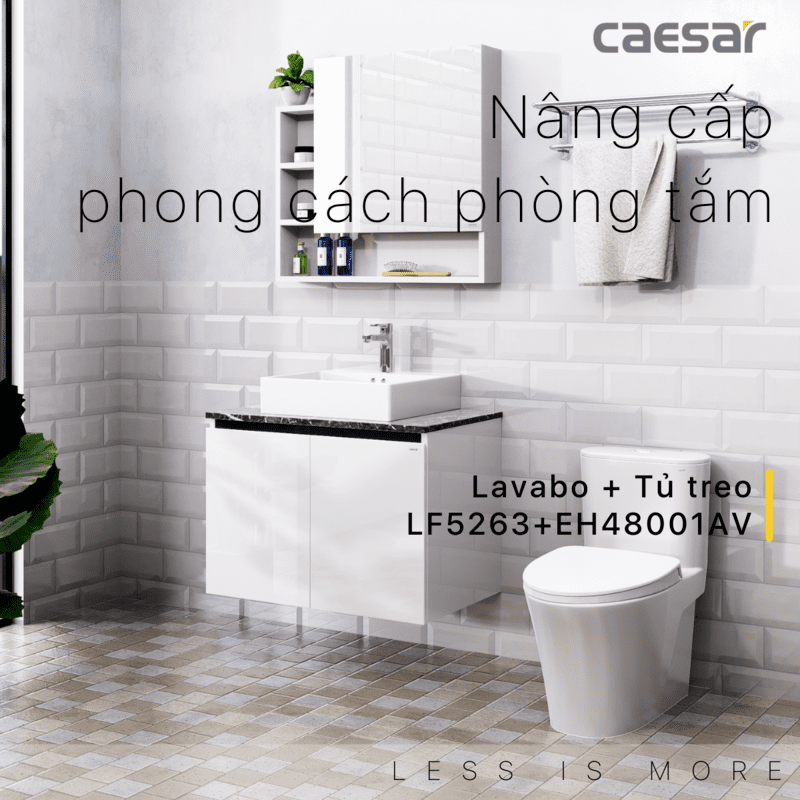 Chậu rửa Lavabo đặt bàn Caesar LF5263 và tủ treo EH48001AV