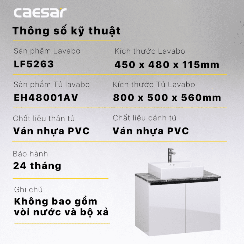 Chậu rửa Lavabo đặt bàn Caesar LF5263 và tủ treo EH48001AV