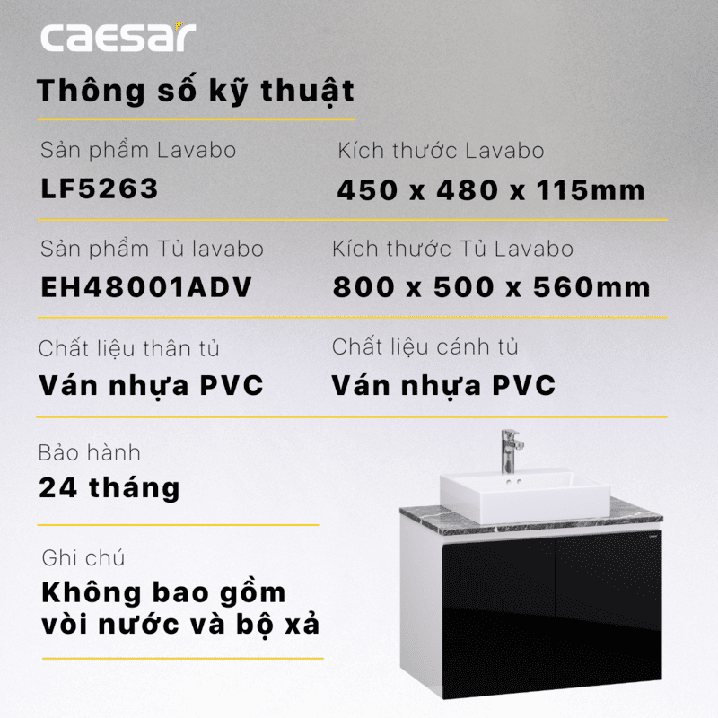 Chậu rửa Lavabo đặt bàn Caesar LF5263 và tủ treo EH48001ADV