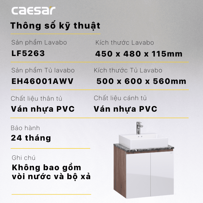 Chậu rửa Lavabo đặt bàn Caesar LF5263 và tủ treo EH46001AWV